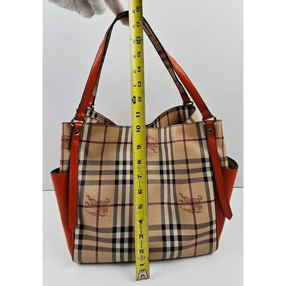 Burberry Orange Leather Haymarket Check Coated Canvas Canterbury Tote Bag - Picture 7 of 16